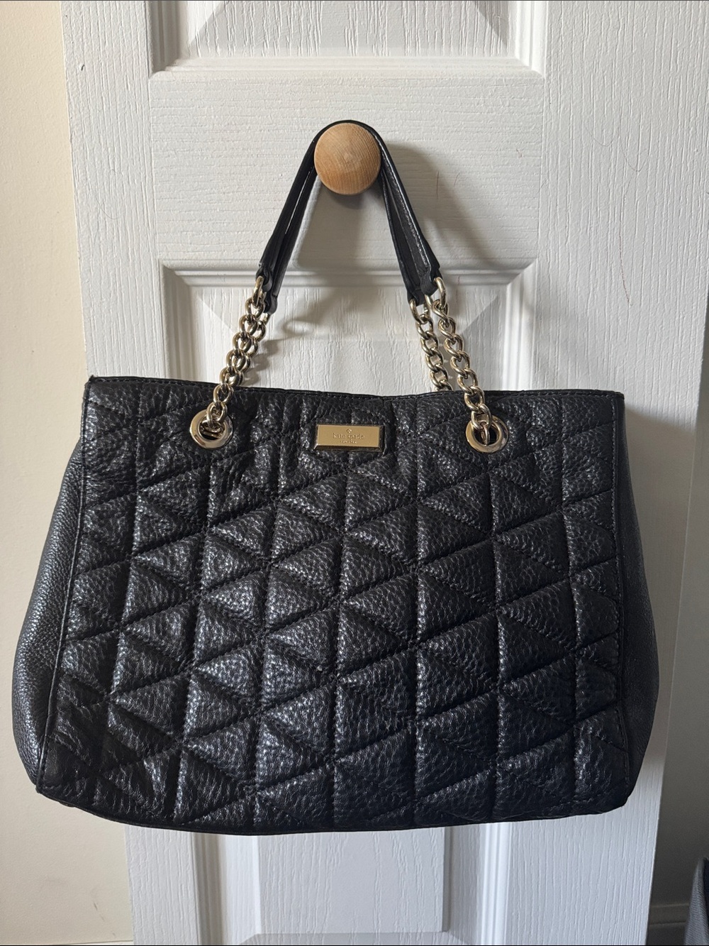 Kate Spade Black Quilted Tote Bag with silver Chain Handles